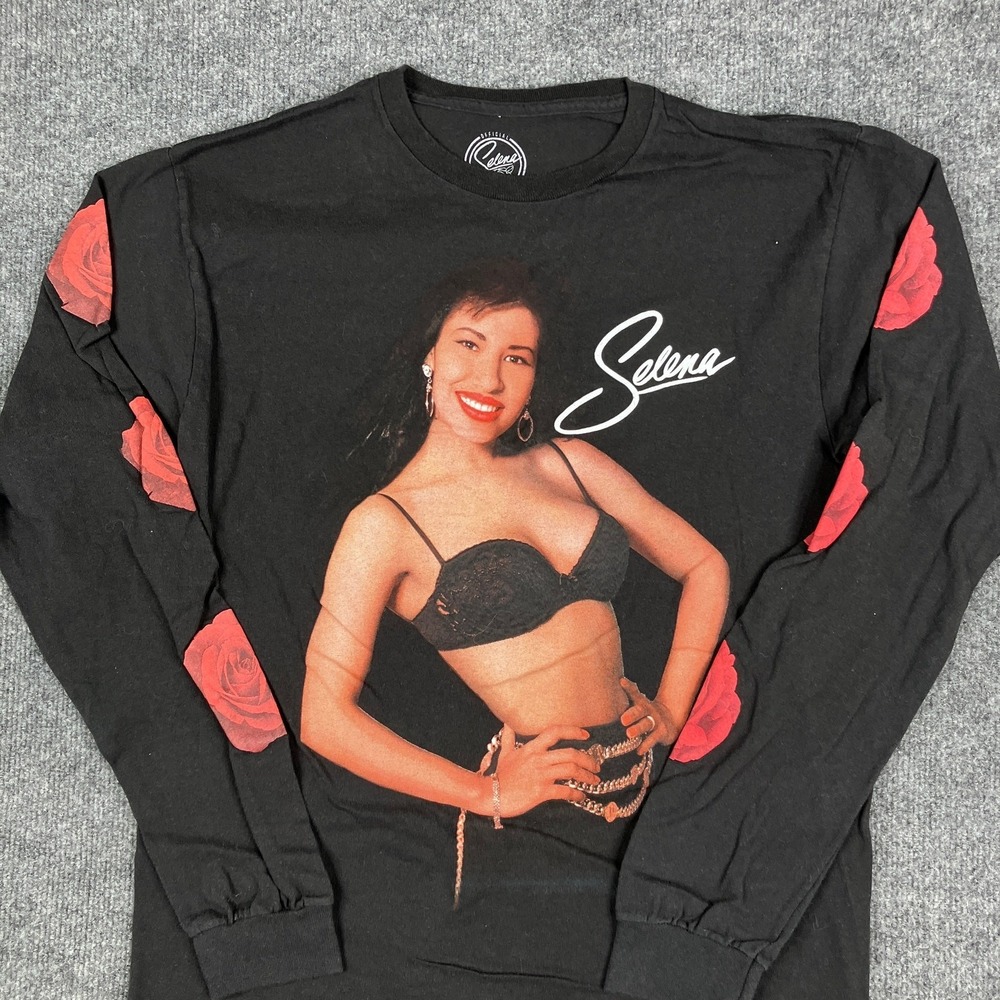 Selena‎ T-Shirt Mens Size M Black Long Sleeve Rose Graphic Official Merchandise